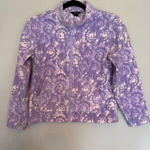 Eddie Bauer Kids Fleece‎ Jacket Purple Lavender Pattern Zip Up Size M 10 12